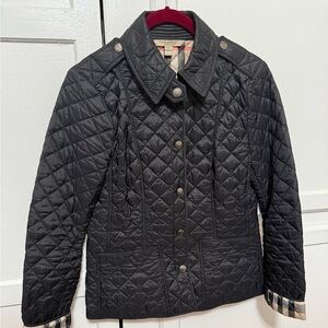 Burberry Black Quilted Jacket with Signature Check Cuffs